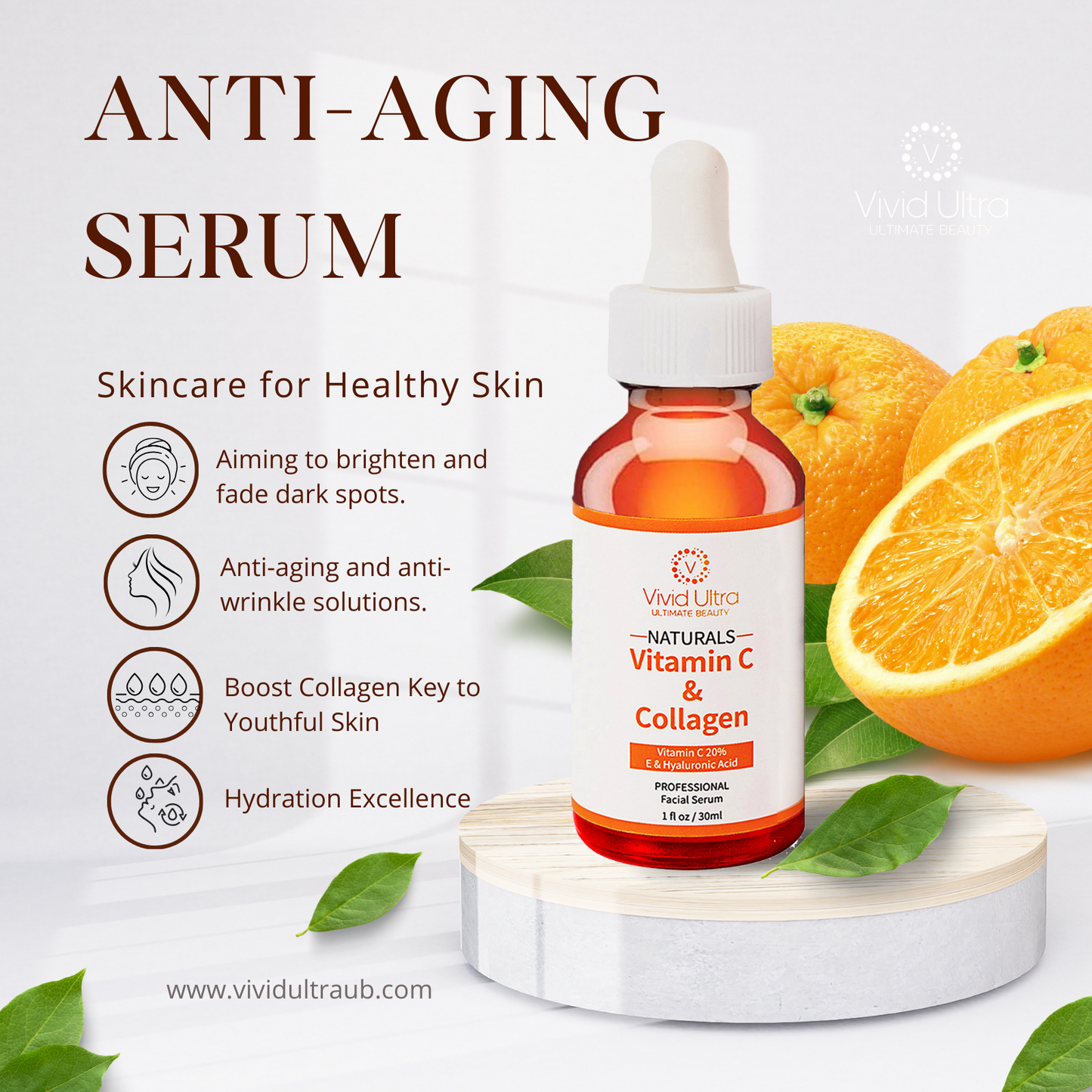 Vivid Ultra Vitamin C Face Serum, Collagen, Dark Spot remover - Anti Aging, Anti Wrinkle